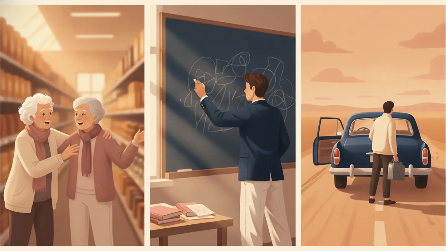 run into, run over, run out of: three scenes side by side