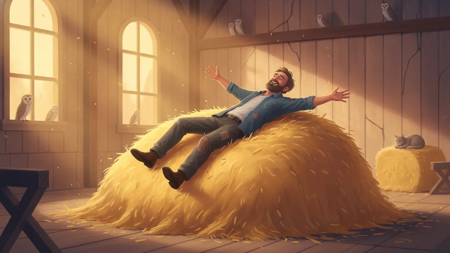 "hit the hay", drawn literally