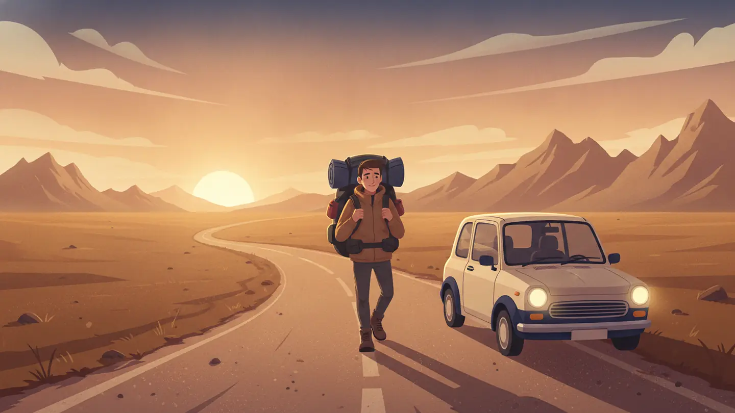 "hit the road", drawn literally