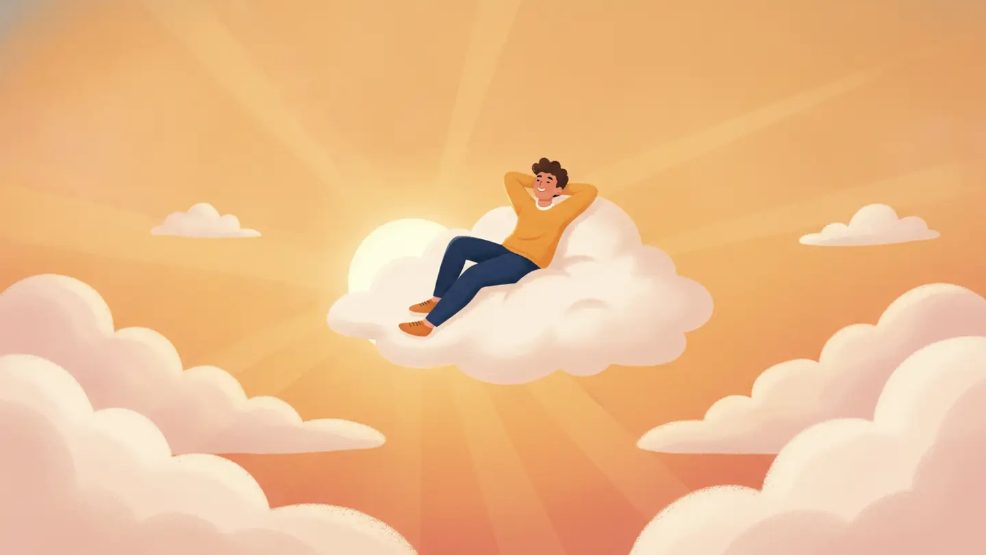 "on cloud nine", drawn literally