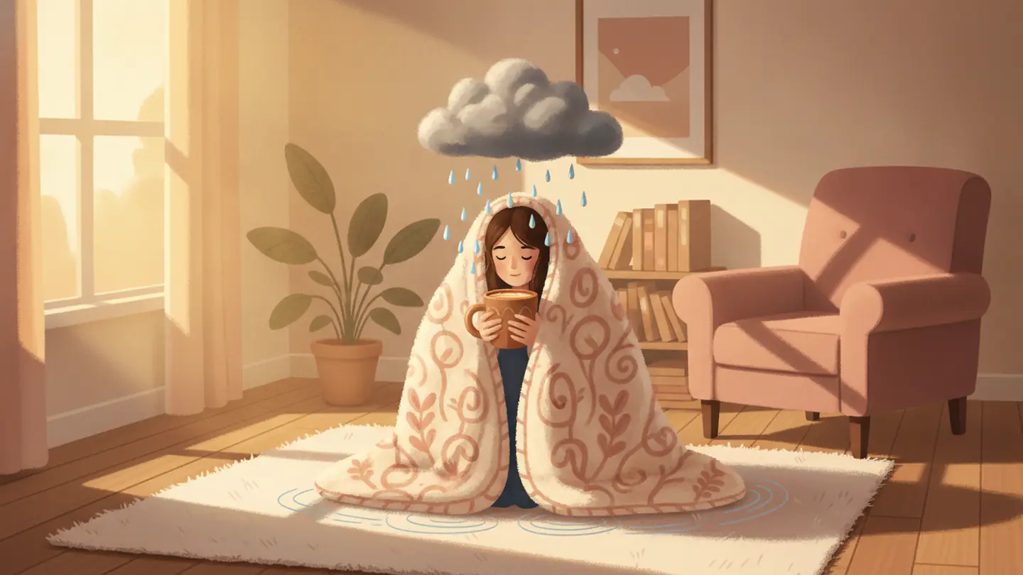 "under the weather", drawn literally